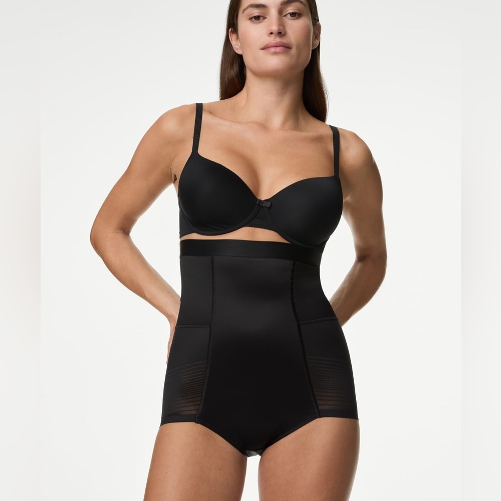 Marks and Spencer Black Lace and Sheer Paneling Firm Control Shapewear US 6